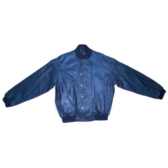 Polo Lauren Ralph Blue Bomber Large Leather Jacket - Picture 7 of 8